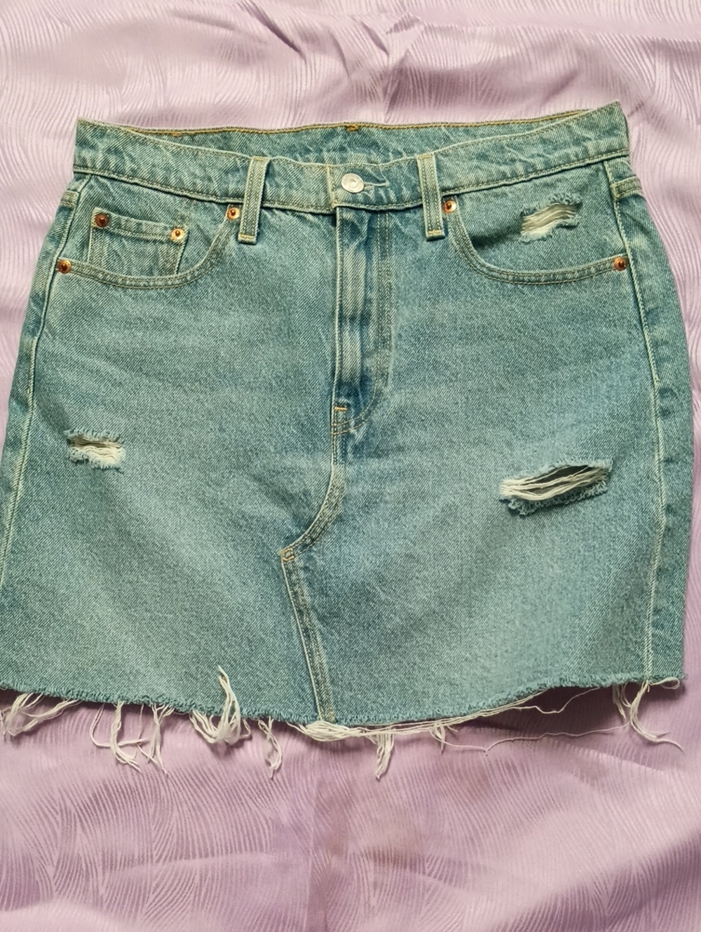 Levi's Light Blue Ripped Denim Mini Skirt